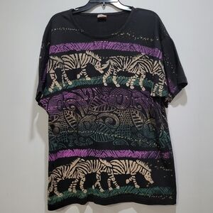 EZL Hand Paitned Africa Safari ZebraPrint T-Shirt